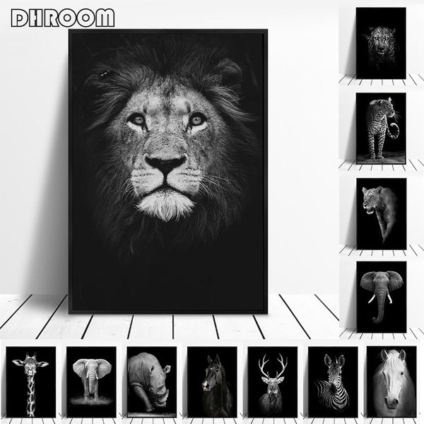 Canvas Painting Animal Wall Art Lion Elephant Deer Zebra Posters and Prints