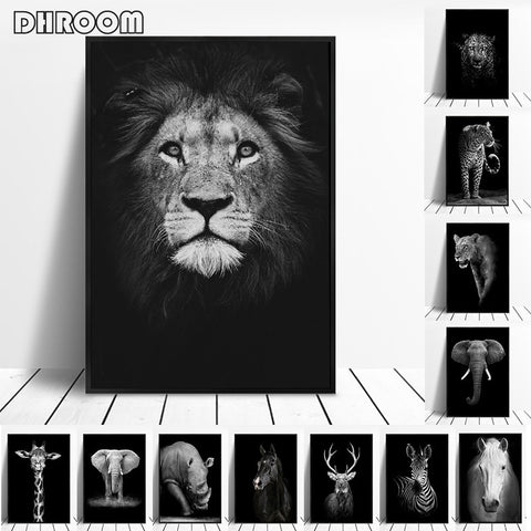 Canvas Painting Animal Wall Art Lion Elephant Deer Zebra Posters and Prints