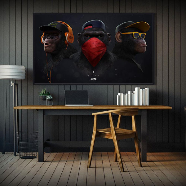 AAVV Painting Poster Canvas Wall Art Pictures Animal Chimps Earphone