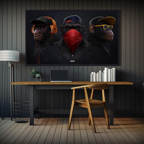 AAVV Painting Poster Canvas Wall Art Pictures Animal Chimps Earphone