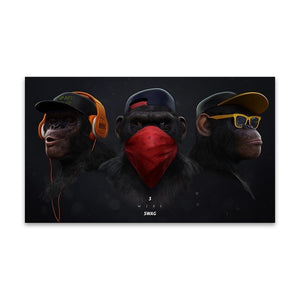 AAVV Painting Poster Canvas Wall Art Pictures Animal Chimps Earphone