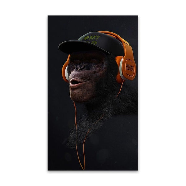 AAVV Painting Poster Canvas Wall Art Pictures Animal Chimps Earphone