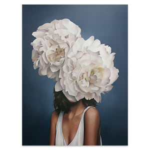 Flowers Feathers Woman Abstract Canvas Painting Wall Art Print Poster Picture