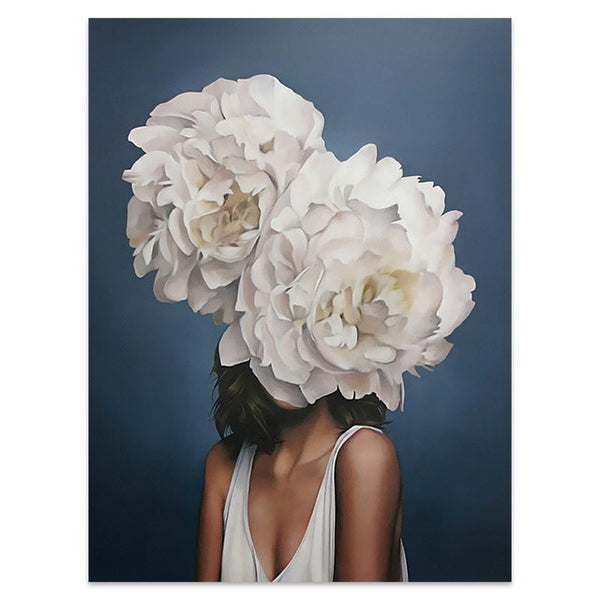 Flowers Feathers Woman Abstract Canvas Painting Wall Art Print Poster Picture