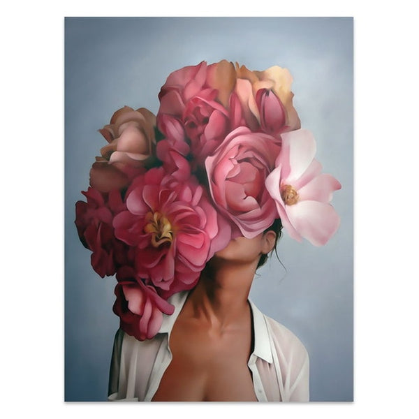 Flowers Feathers Woman Abstract Canvas Painting Wall Art Print Poster Picture