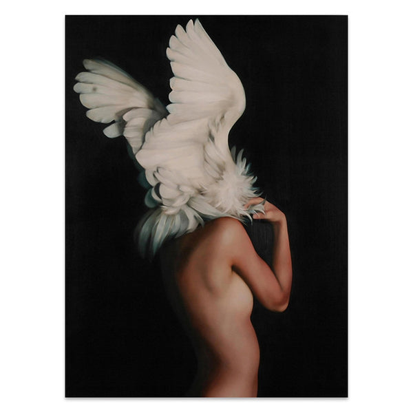 Flowers Feathers Woman Abstract Canvas Painting Wall Art Print Poster Picture