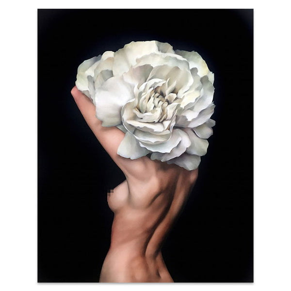 Flowers Feathers Woman Abstract Canvas Painting Wall Art Print Poster Picture