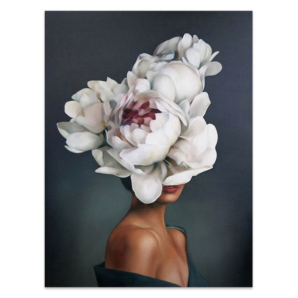 Flowers Feathers Woman Abstract Canvas Painting Wall Art Print Poster Picture