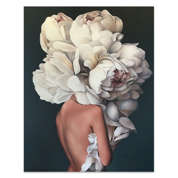 Flowers Feathers Woman Abstract Canvas Painting Wall Art Print Poster Picture