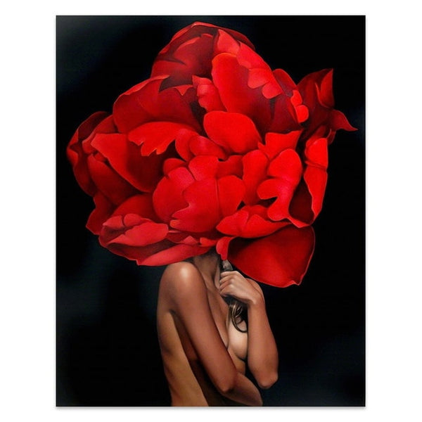 Flowers Feathers Woman Abstract Canvas Painting Wall Art Print Poster Picture